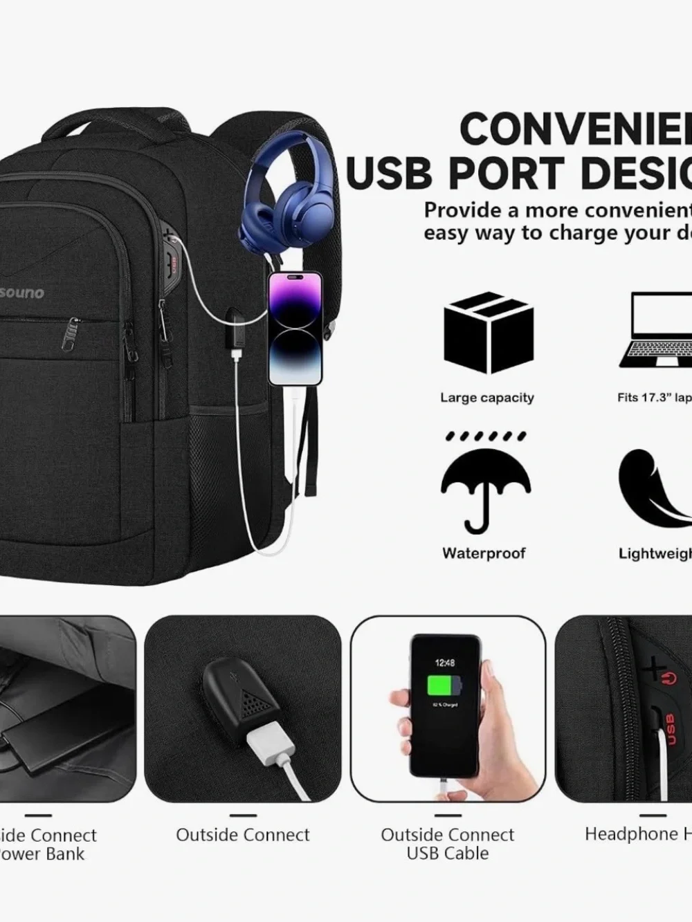 Lapsouno 17 Inch Laptop Backpack with USB Port